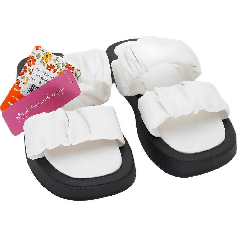Women's Scrunchie Club South Beach Slide Sandal White/Black US 8